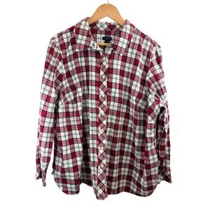 Talbots Women's Petite Plaid Button Down Shirt Red‎ White Black 3XP Lightweight